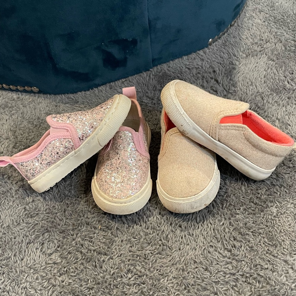 Two pair cat and jack slip on toddler girl shoes